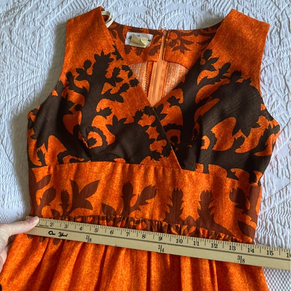Vintage 70s Hawaiian dress BG’s fashions maxi bold orange floral print Small - Picture 6 of 16